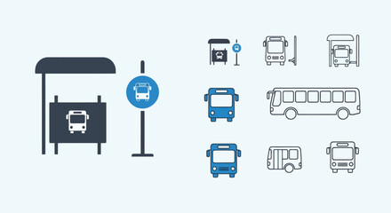 Bus Stop Icons and Illustrations Collection.