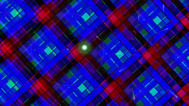 Vibrant abstract tartan moire pattern with glowing lights and subtle motion effects