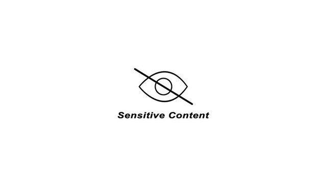 Sensitive content warning with eye Icon on white background. Viewer direction advised, sensitive sign. Abstract prohibition forbidden, Suitable for online safety education.