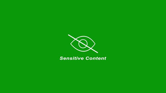 Sensitive content warning with eye Icon on green background. Viewer direction advised, sensitive sign. Abstract prohibition forbidden, Suitable for online safety education.