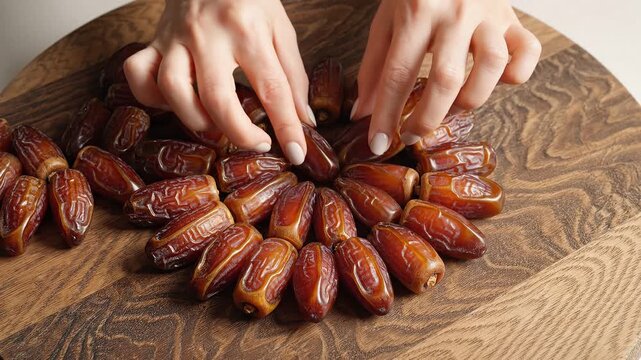 Arranging Dates on a Wooden Board - A Culinary and Visual Delight.