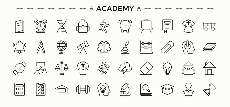 Academy icon set. Vector outline icons collection. Editable vector art. School icon set. It contains symbols to student, school, education, graduation, university and more.
