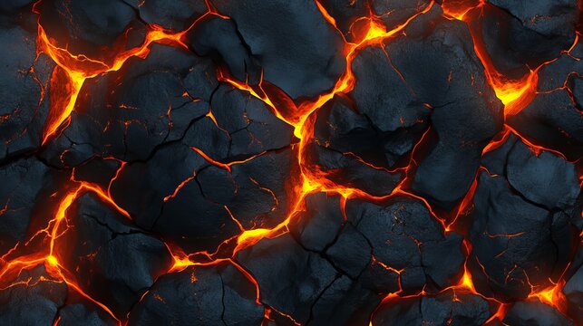 Seamless lava texture pattern with cracked stone and glowing magma effect for design and background use