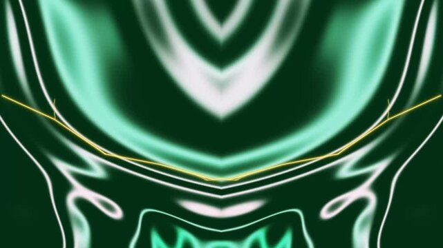 Vibrant green abstract flowing fabric with luminous neon yellow lines and glowing caustics