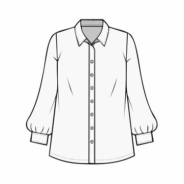 Fashionable shirt with puffy sleeves and buttons front view illustration