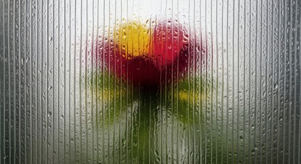 Vibrant flower viewed through heavily reeded frosted glass