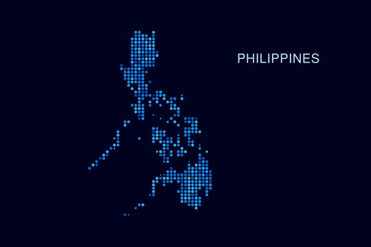 Philippines Map - Blue Dotted Halftone Vector Illustration on Dark Navy Background, Abstract Circle Grid Silhouette Design for Infographic and Modern Presentation Use.