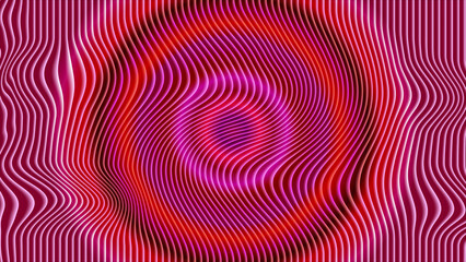 Fototapeta premium Abstract texture of vibrant pink and red lines creating a swirling optical illusion pattern, resembling a hypnotic vortex or liquid ripple