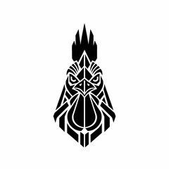Stylized geometric black rooster head logo design with sharp lines. © MuhArif