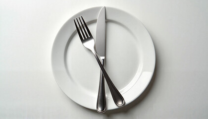 Crossed cutlery on a plate as a symbol of refusal to eat