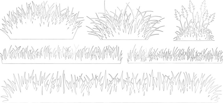 Set of vector grass, Minimal style cad turf drawing, Side view, set of graphics meadows elements outline symbol for lawn landscape design