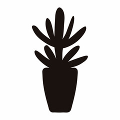Fototapeta premium Stylized Black Silhouette of a Potted Plant on a Clean White Background