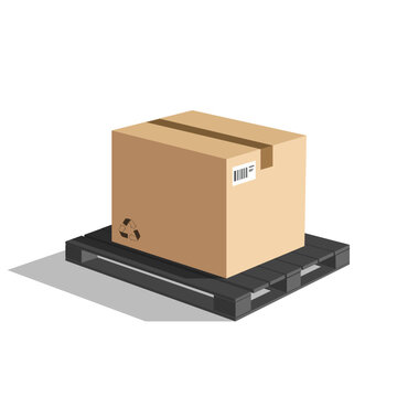 Logistic services. Box and pallet on a white background. Vector illustration