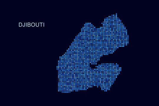 Djibouti Map - Blue Dotted Halftone Vector Illustration on Dark Navy Background, Abstract Circle Grid Silhouette Design for Infographic and Modern Presentation Use.