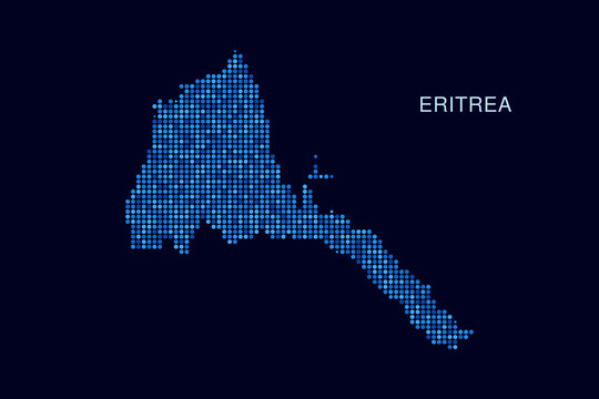 Eritrea Map - Blue Dotted Halftone Vector Illustration on Dark Navy Background, Abstract Circle Grid Silhouette Design for Infographic and Modern Presentation Use.