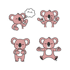 Obraz premium Cartoon koala set with different emotions and poses on white background