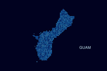 Guam Map - Blue Dotted Halftone Vector Illustration on Dark Navy Background, Abstract Circle Grid Silhouette Design for Infographic and Modern Presentation Use.