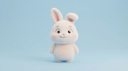 Obraz premium Cute Baby Bunny Mascot with Backpack Fluffy 3D Rabbit Character