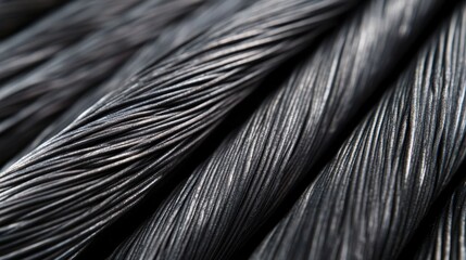 Obraz premium Close up view of steel wire texture shows pattern of parallel metal lines in an abstract arrangement on a dark surface