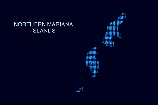 Northern Mariana Islands Map - Blue Dotted Halftone Vector Illustration on Dark Navy Background, Abstract Circle Grid Silhouette Design for Infographic and Modern Presentation Use.