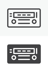 Fototapeta premium Car radio icon set with audio player panel in line and solid styles. Outline and solid icon with editable stroke vector sign and multimedia symbol.