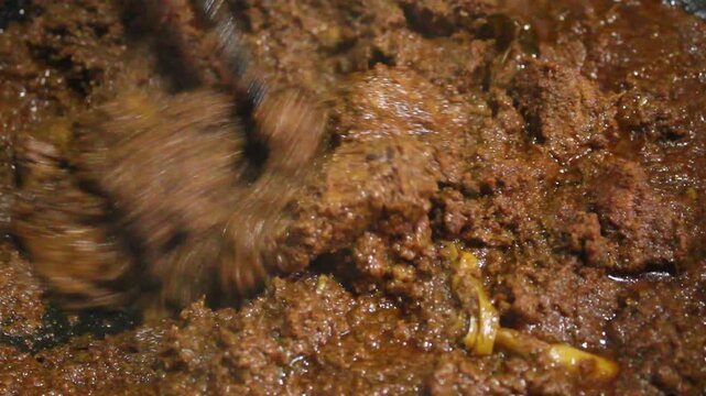 cook beef rendang in a pan