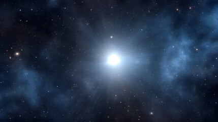 Naklejka premium Bright star illuminating the cosmic expanse with distant stars and nebulas