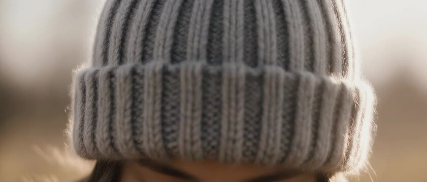 陽だまりの優しさを纏う手編み毛糸帽子の精緻な質感表現