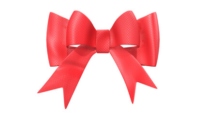 Red Gift Bow Ribbon with Elegant Knot Isolated on PNG Background &ndash; Realistic 3D Illustration
