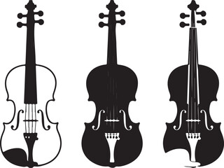 Set of three black silhouettes of violins isolated on a white background. Vector illustration. © MstHazara