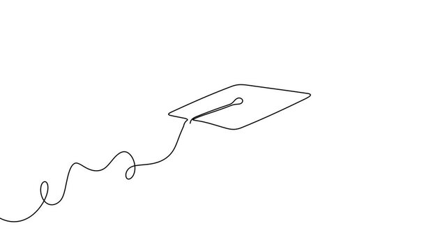 Line hat cap student college education continuous icon illustration university study. Hat cap school one outline vector hand linear book certificate graduate silhouette academy tassel degree grad day.