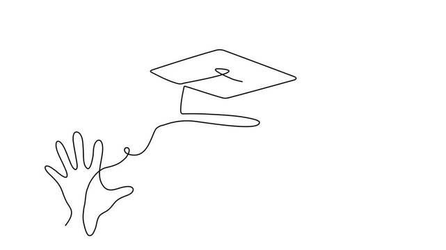 Line hat cap student college education continuous icon illustration university study. Hat cap school one outline vector hand linear book certificate graduate silhouette academy tassel degree grad day.