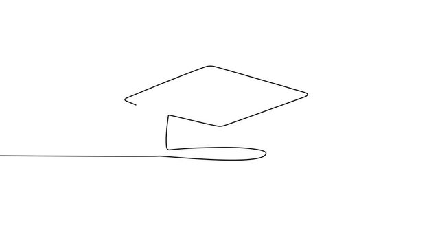 Line hat cap student college education continuous icon illustration university study. Hat cap school one outline vector hand linear book certificate graduate silhouette academy tassel degree grad day.