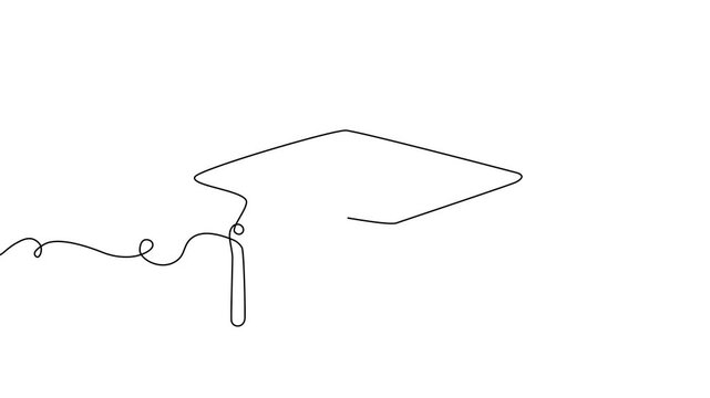Line hat cap student college education continuous icon illustration university study. Hat cap school one outline vector hand linear book certificate graduate silhouette academy tassel degree grad day.