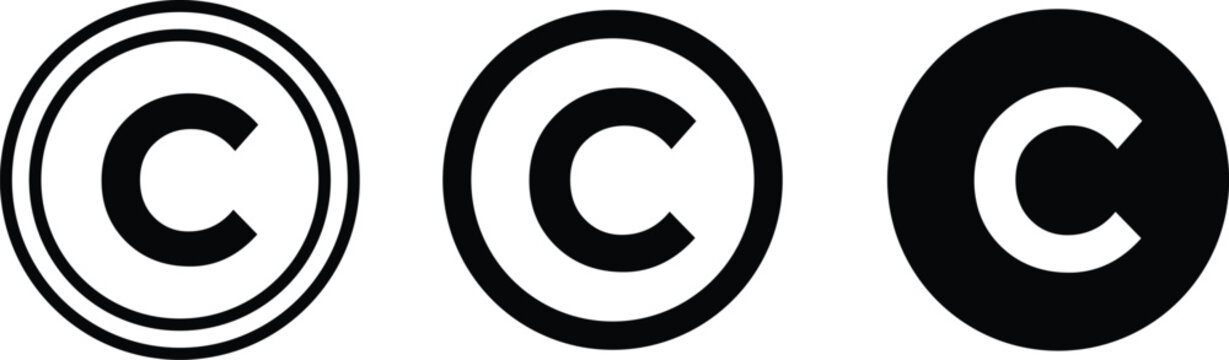 copyright icon set. C Symbol trademark icons. Copyright symbol with circle. Official certification and license icons. Intellectual property and ownership symbols
