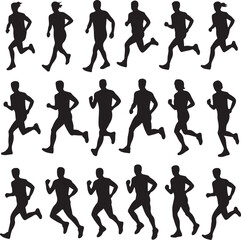 set silhouettes of people running pose