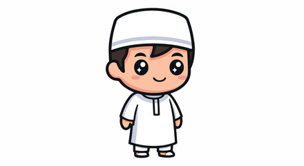 Cartoon illustration of a cheerful young boy wearing a white robe and cap on a clean white background.