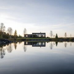 Fototapeta premium Architectural-grade reflection of a modern structure captured in stunning precise detail
