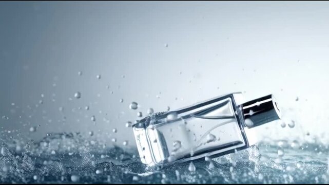 Perfume bottle with water splash