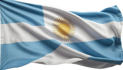 Waving Argentina Flag with Sun of May and Blue White Saltire Design