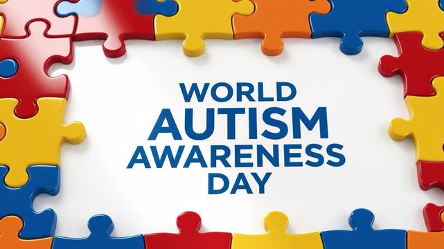 World autism awareness day puzzle pieces on white background