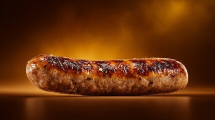 Ultra-realistic shot of a slice of premium grilled bratwurst sausage