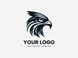 Fototapeta premium Black and white eagle head logo on a clean white background with a placeholder text for a company tagline.