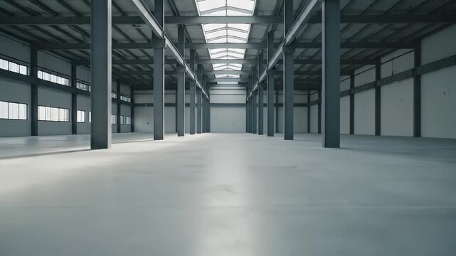 Large empty industrial warehouse interior.