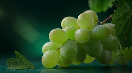 Ultra-realistic shot of a small cluster of crisp green grapes
