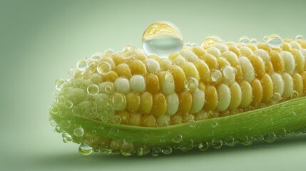 steamed corn cob a water droplet floating