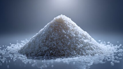 Ultra-realistic shot of a small, perfect dome of glossy white rice