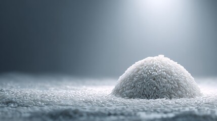 Ultra-realistic shot of a small, perfect dome of glossy white rice