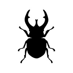 Detailed Black Silhouette Illustration of a Rhinoceros Beetle Against White Background