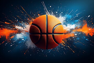 Fototapeta premium Vibrant Paint Splash Around Flying Basketball.